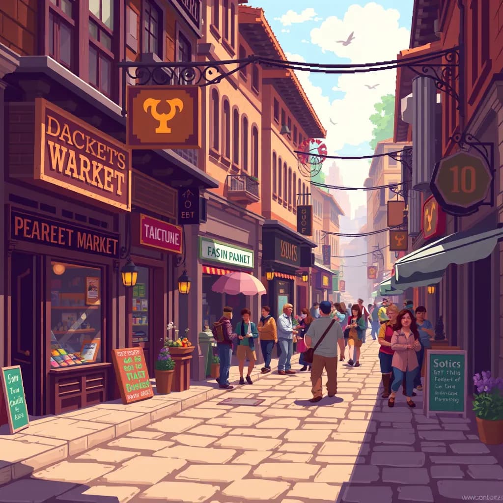 Pixel art street scene example