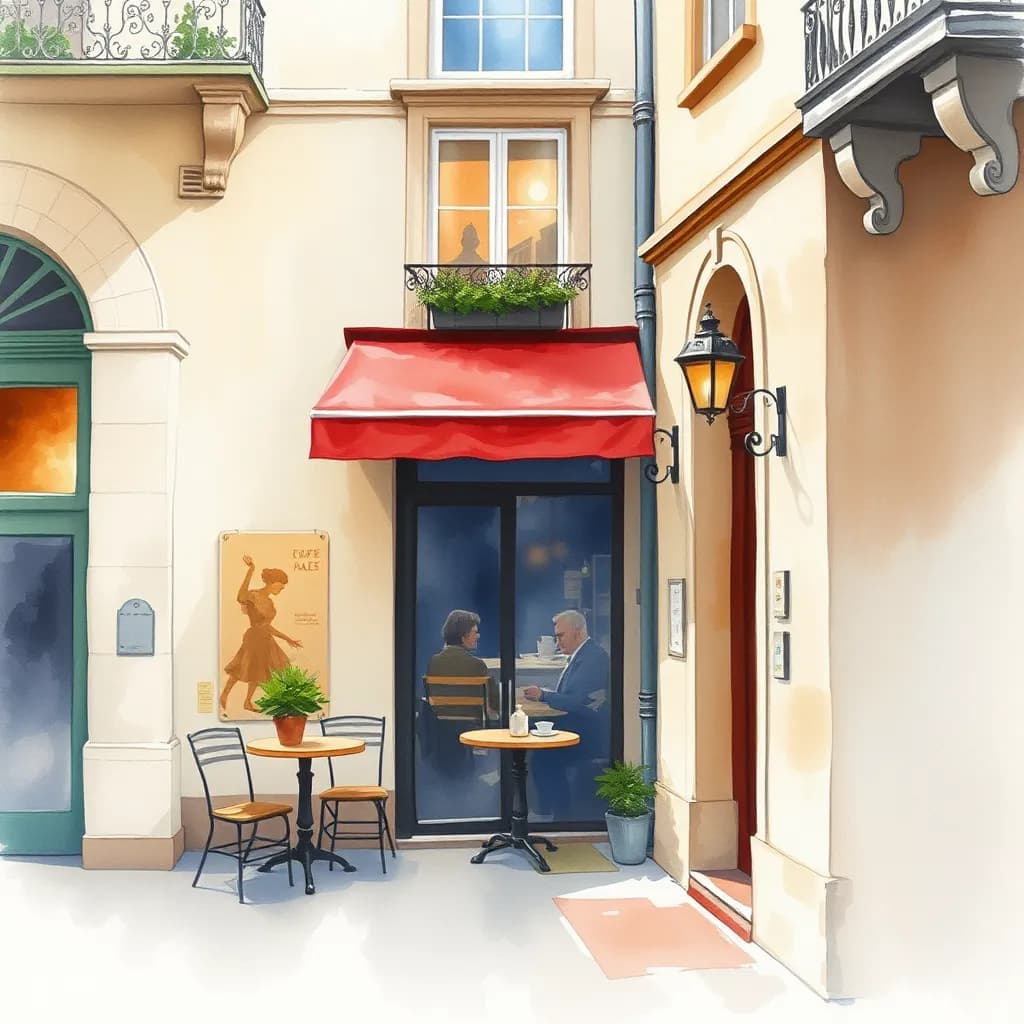 Watercolor cafe scene example