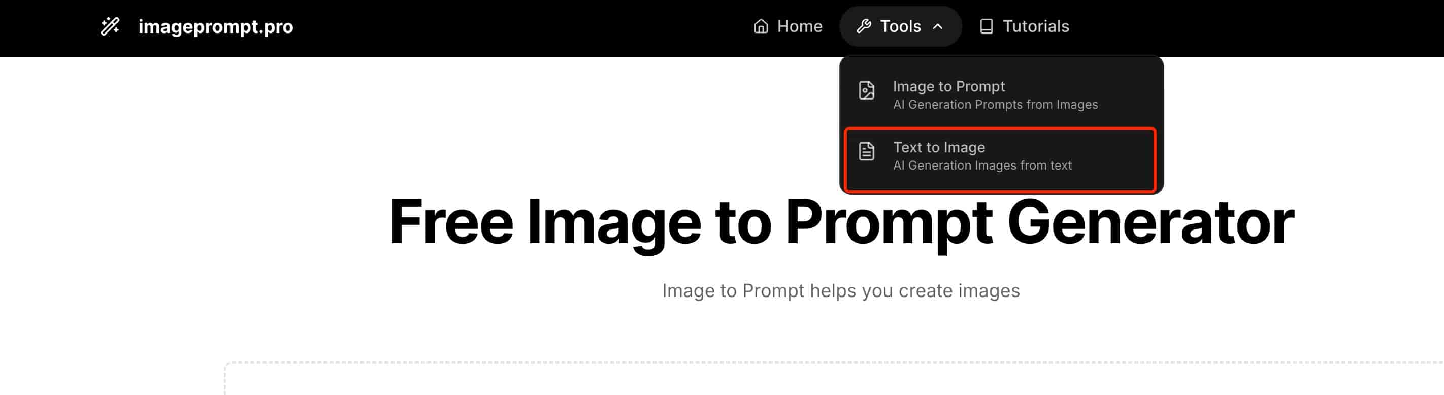 Access Text to Image from Tools dropdown in navigation