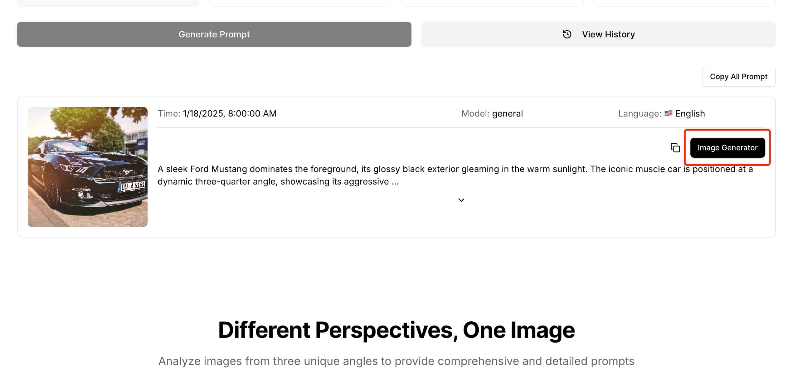 Generate Image button in Image to Prompt list