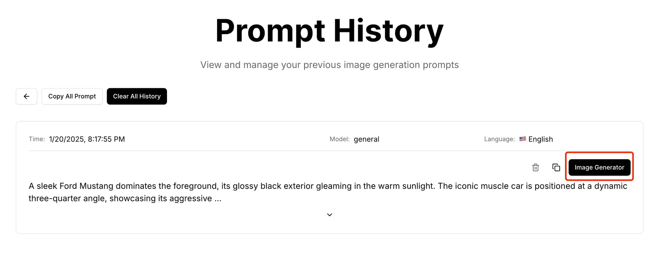 Generate Image button in generation history